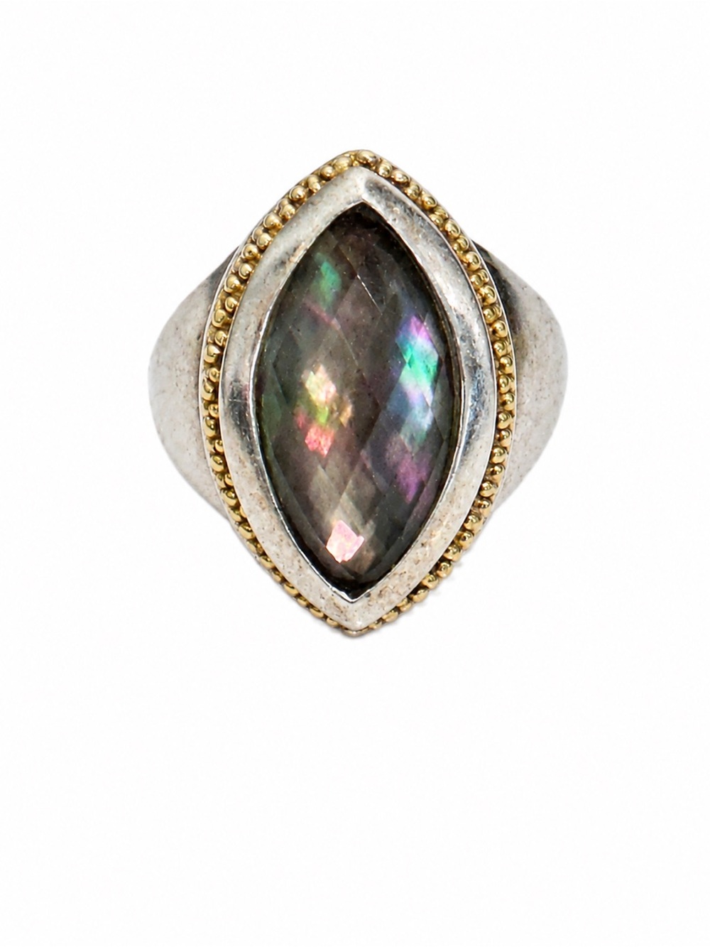 LAGOS Sterling Silver and 18k Gold Ring with Smokey Quartz Teardrop Stone